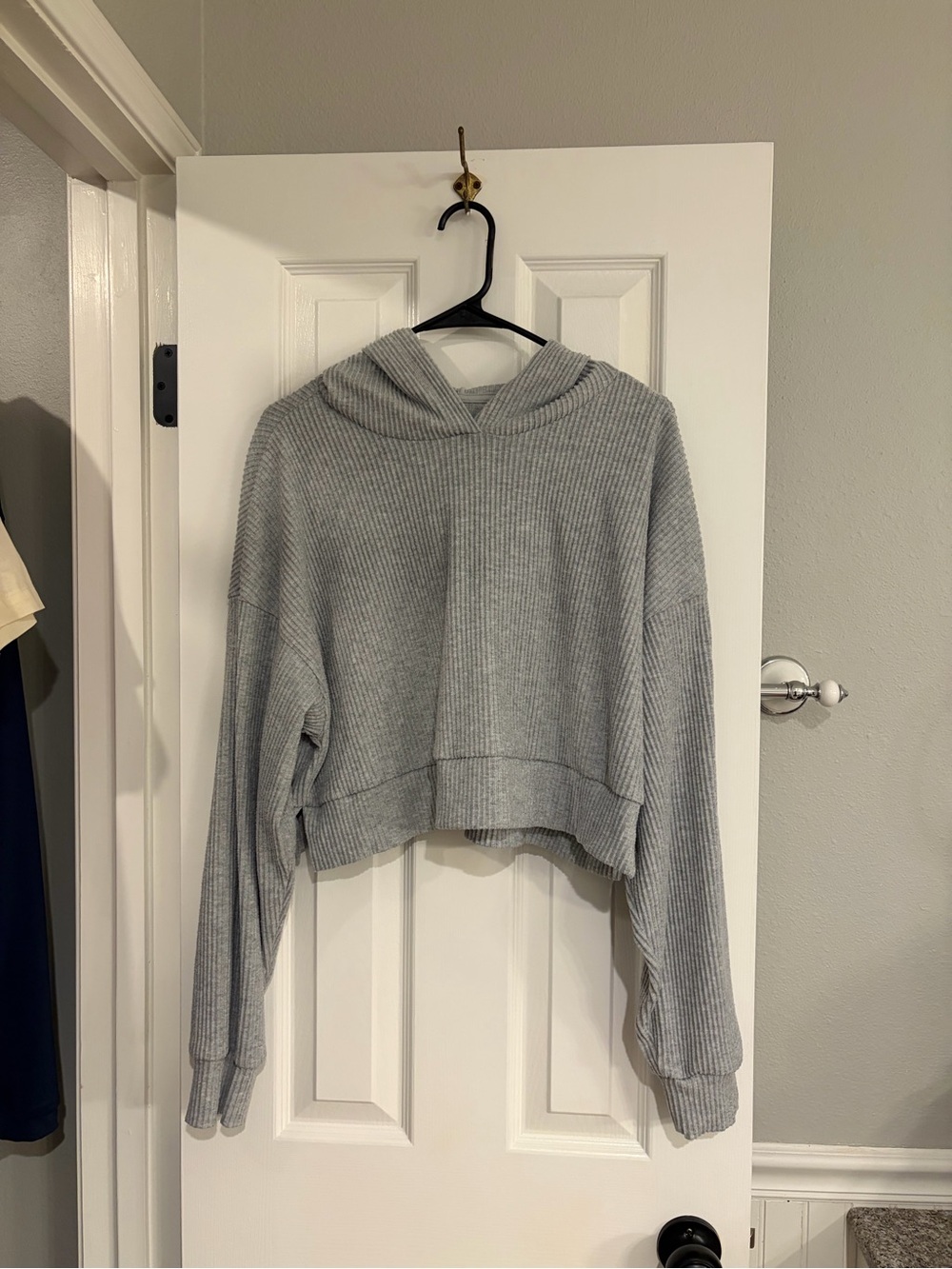 Alo Yoga Muse Ribbed Cropped Hoodie Gray Small